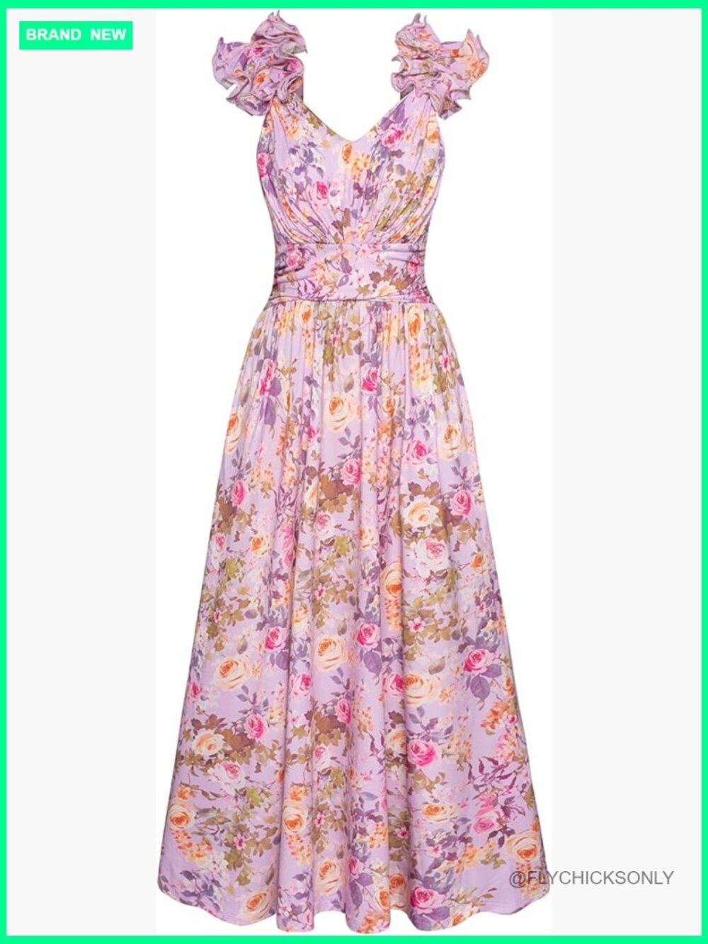 Polyester Blend Flowy Sundress With Ruffled Shoulders And Side Pockets